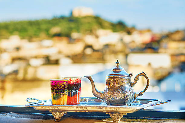 Traditional Moroccan mint tea with sweets Traditional Moroccan mint tea with sweets