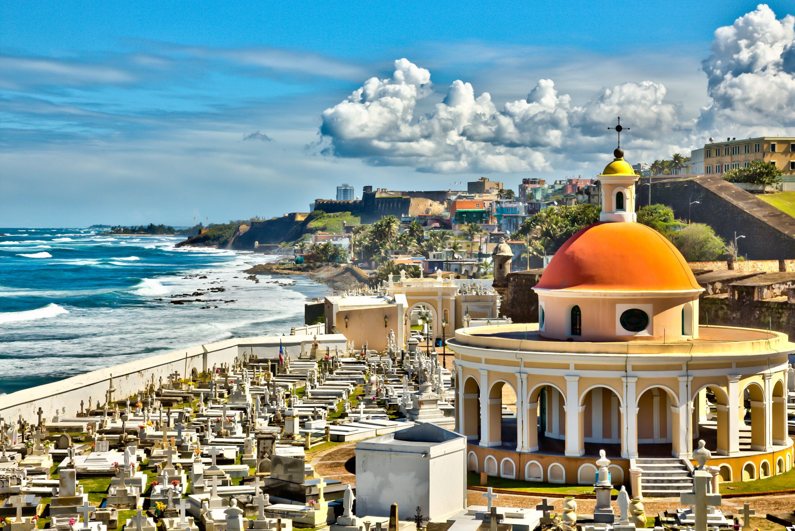 "View of the coast from the cemetery at Old San Juan, Puerto Rico."
